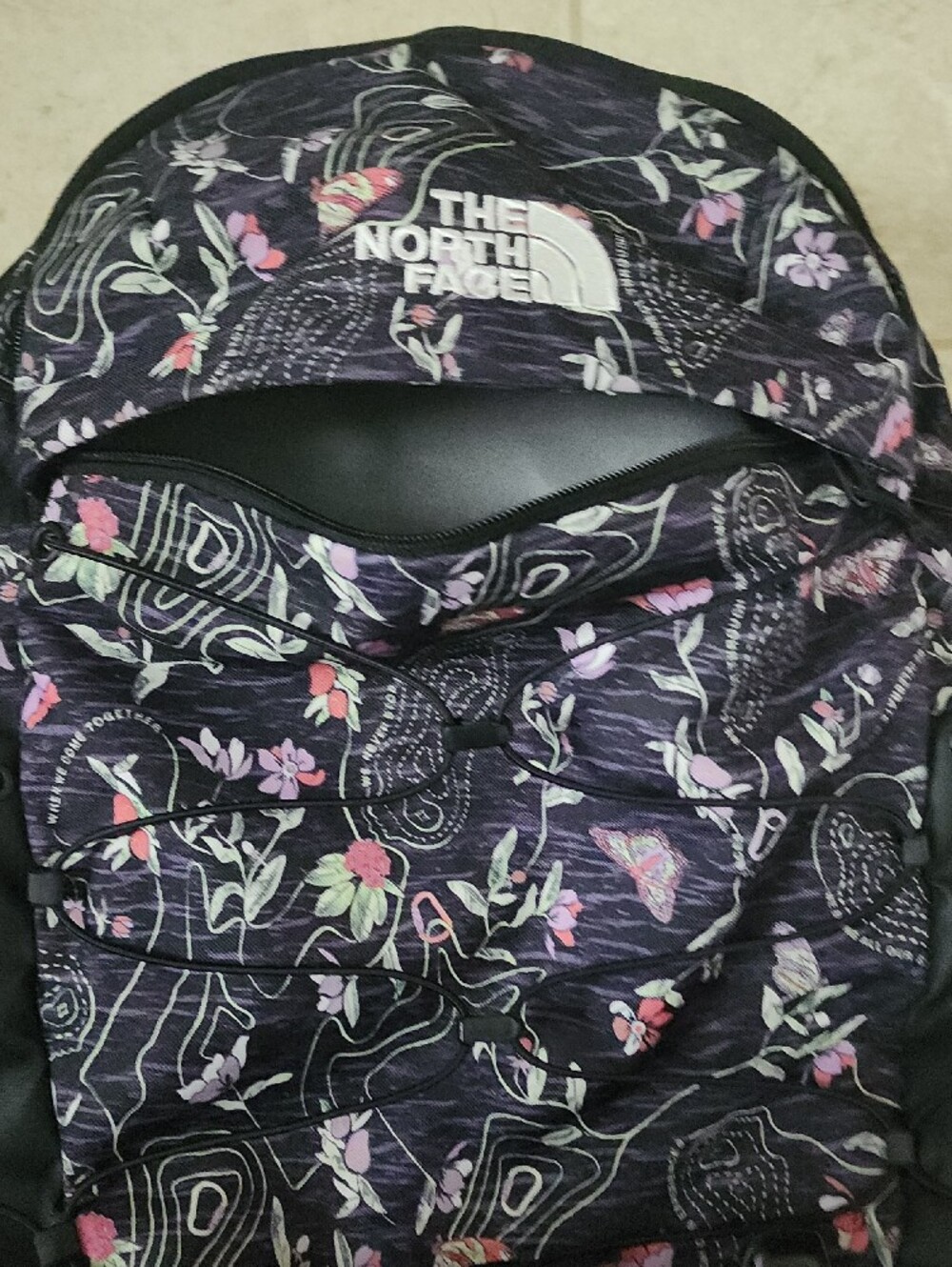 The North Face Borealis Backpack in Black with Pink Floral Print - Picture 3 of 11